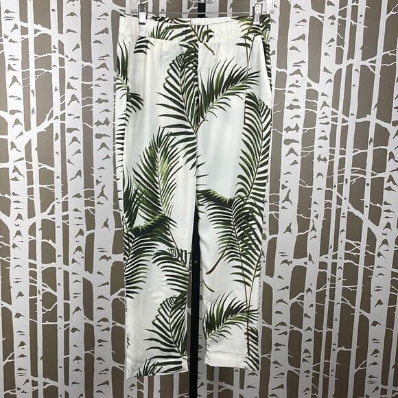 Palm Leaf Print High Waist Cropped Pants 8 - Picture 1 of 10